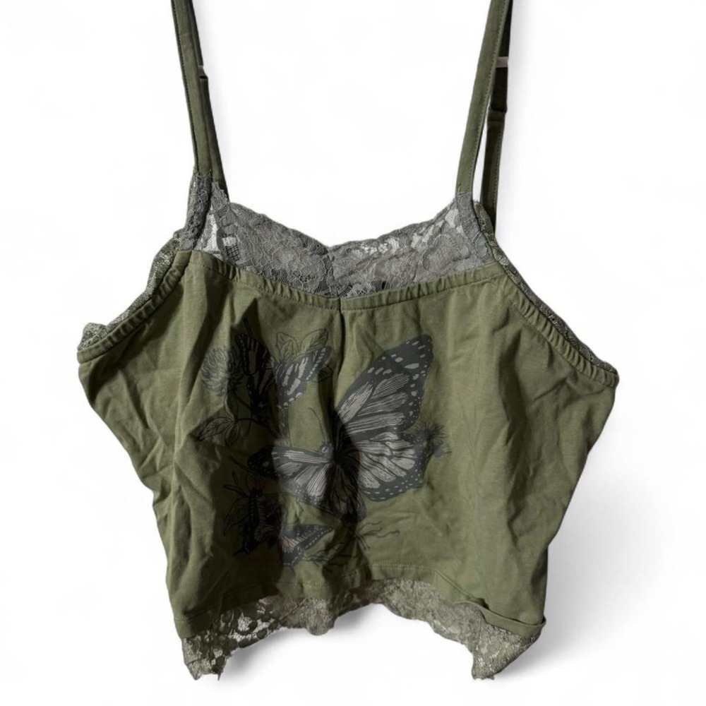 Green Sage Thorne & Fable Butterfly Lace Cami Y2K Cottage Core Boho Size 2